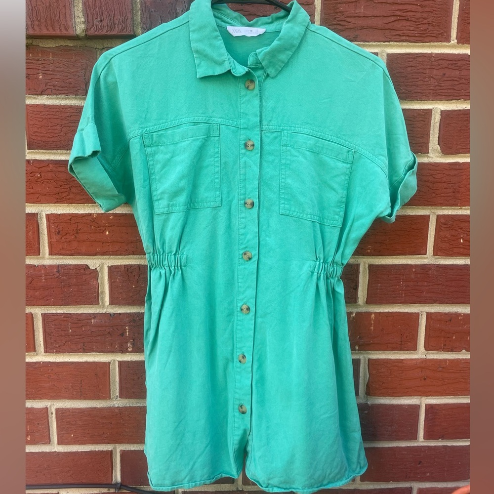 Teal Button-Up Short Sleeve Romper